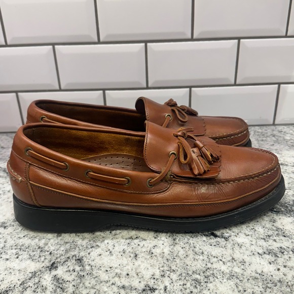 Brown Shoe Mens 14M Sundance Loafers Tan Leather Kiltie Tassel Slip On Preppy main image 7